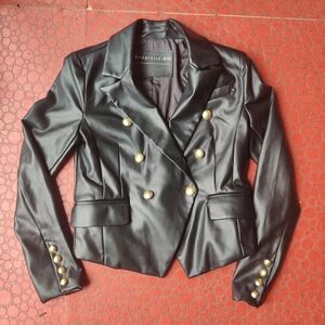 Bagatelle NYC Cropped Jacket S Asymmetrical Faux Leather Biker Moto Gold Buttons